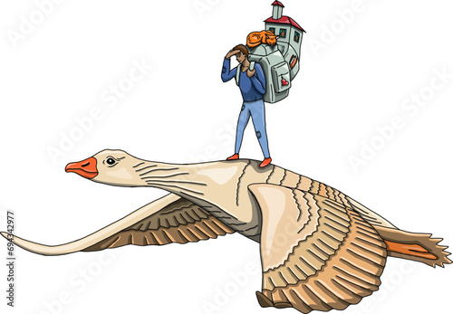 The man and swan immigrating, immigration (ID: 694342977)