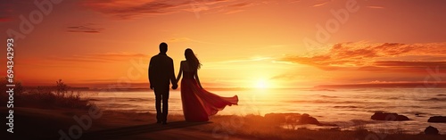 Two people in love stunning sunset