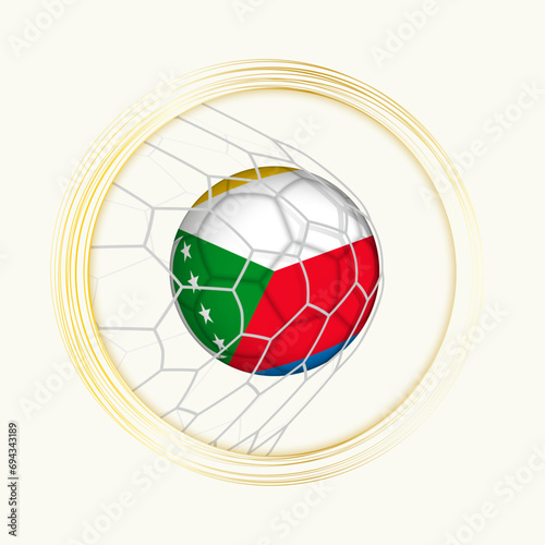 Comoros scoring goal  abstract football symbol with illustration of Comoros ball in soccer net.