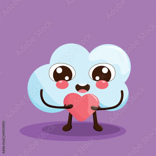 Cartoon cloud with red heart. Character design for Valentine's Day.
