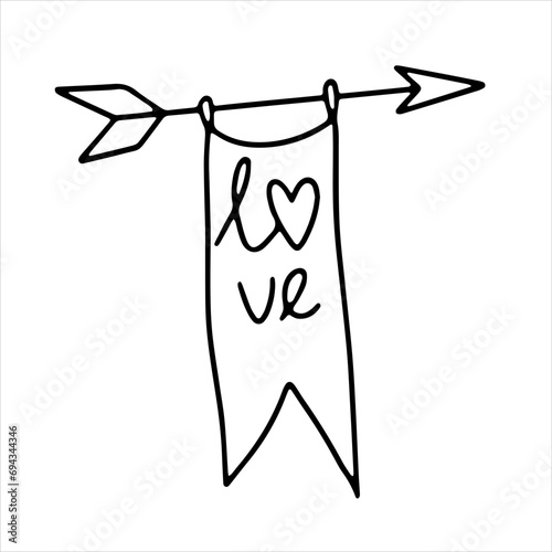 Vector doodle arrow, heart and inscription love. Valentine's Day