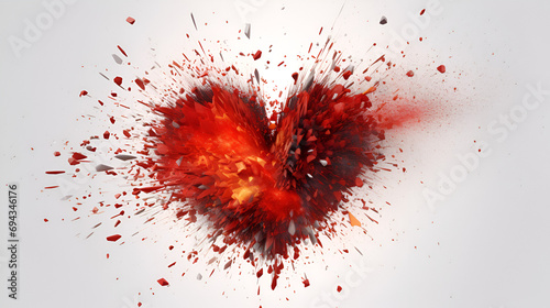 Color explosion of a red heart into individual little particles on a white background © l1gend