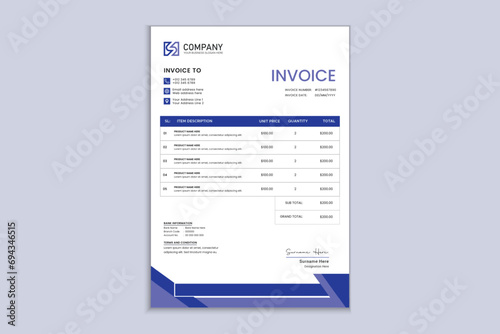 Clean and professional corporate company business  invoice design