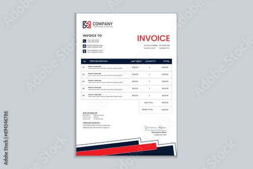 Clean and professional corporate company business invoice design