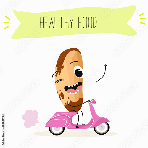 Cute brazil nut cartoon characters with different activities. Flat vector illustration, funny nut. Organic food. Antioxidant.