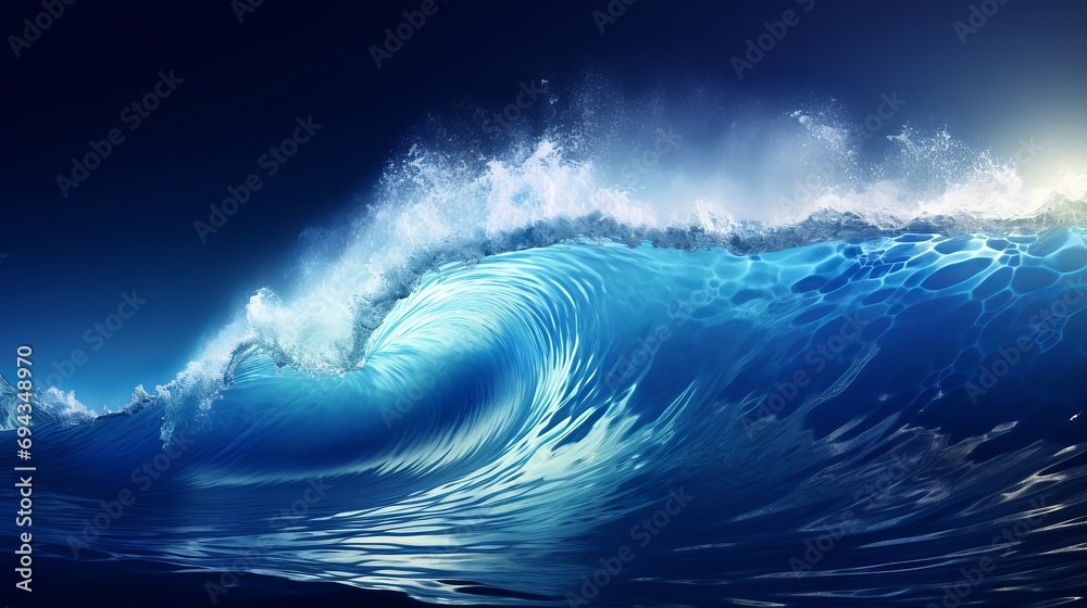 Large stormy sea wave in deep blue