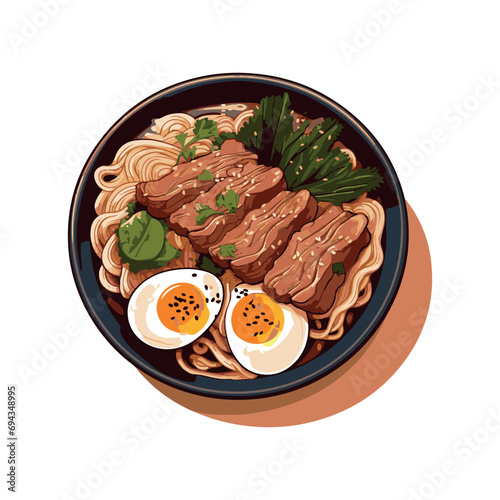 Beef ramen with marinated egg icon illustration 