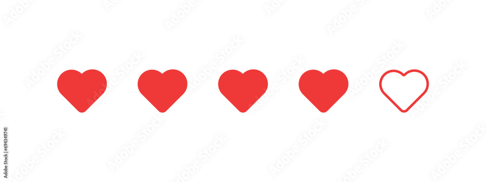 Love heart rating. Red hearts icon. Basic design elements. Simple vector illustration Love heart rating. Red hearts icon. Basic design elements. Simple vector illustration