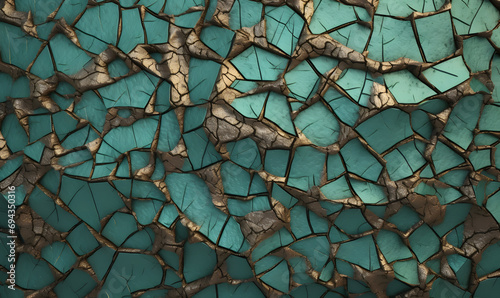 Cracked green Dragen Hide copper rust bronze aluminium rough Tileable Texture, Generative AI photo