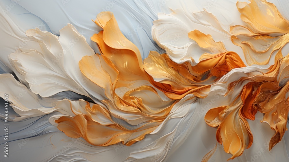 A vibrant and bold abstract masterpiece, with the contrast of white and orange evoking feelings of passion and creativity