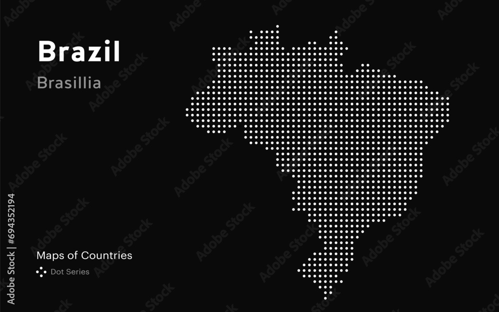 Brazil vector Map with a capital of Brasilia  Shown in a Dot Pattern World Countries vector maps. Microchip Series