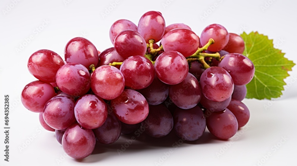 Bunch of red grapes on a plain white backdrop
