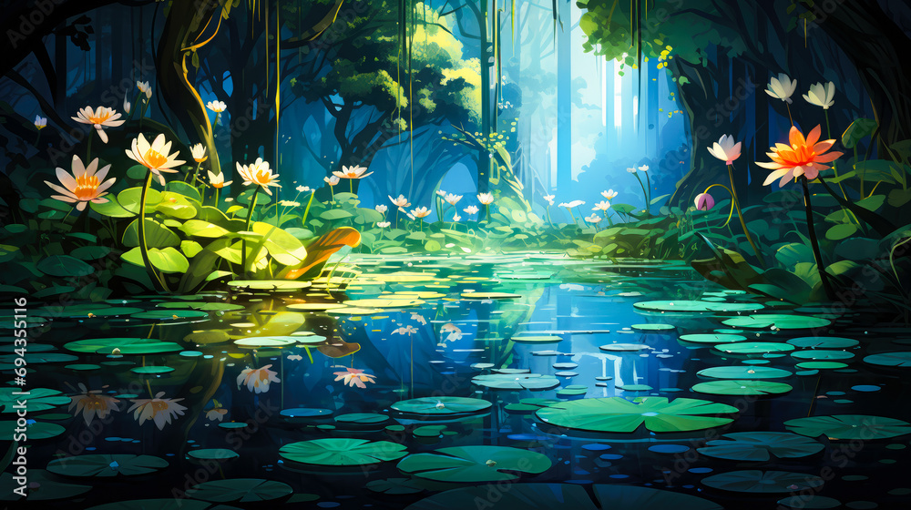 Fototapeta premium river background with lotus generated with AI