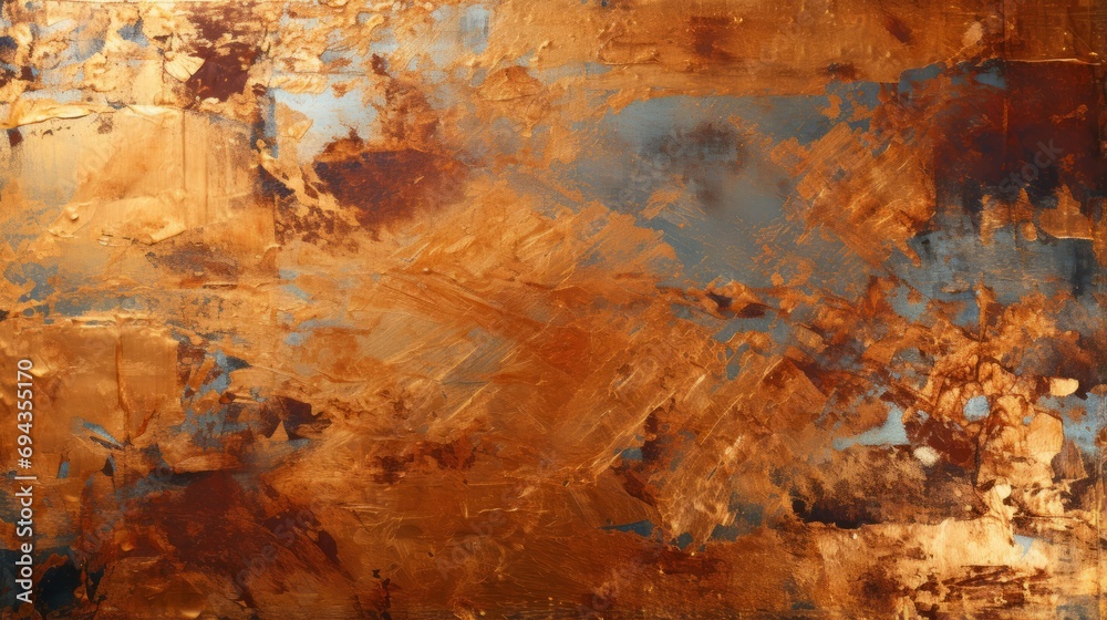 An intricate abstract painting of rusted brown metal evokes a sense of decay and transformation in this striking work of art