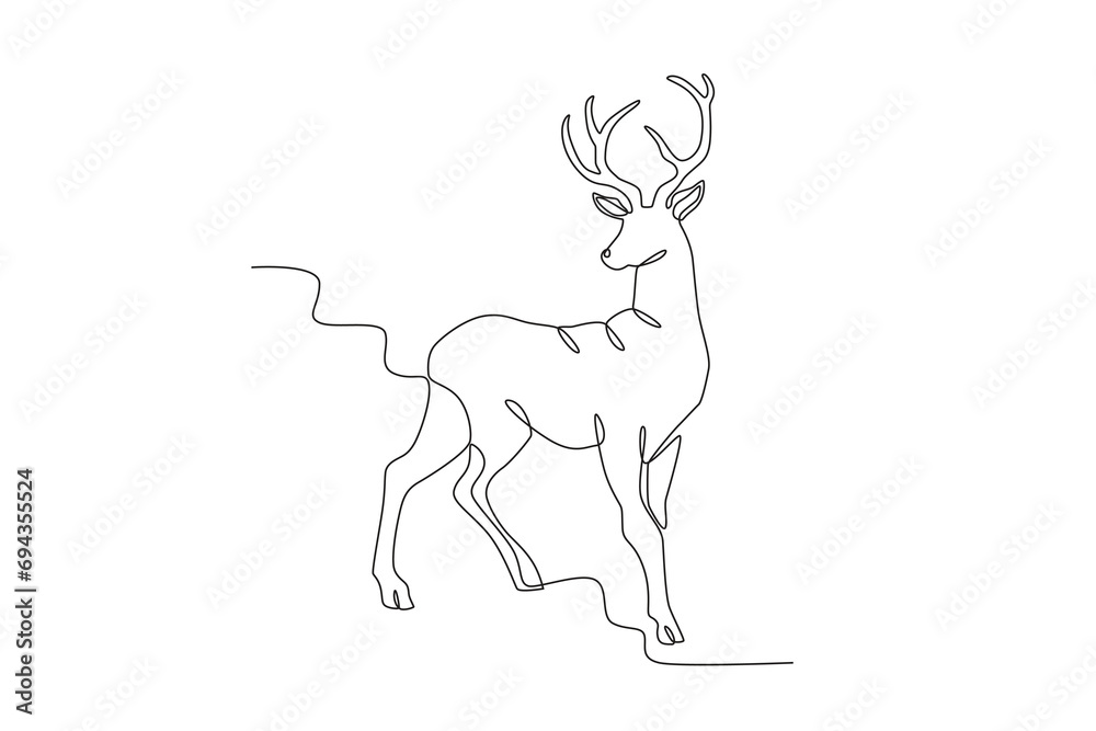 A deer stood looking back. Deer one-line drawing