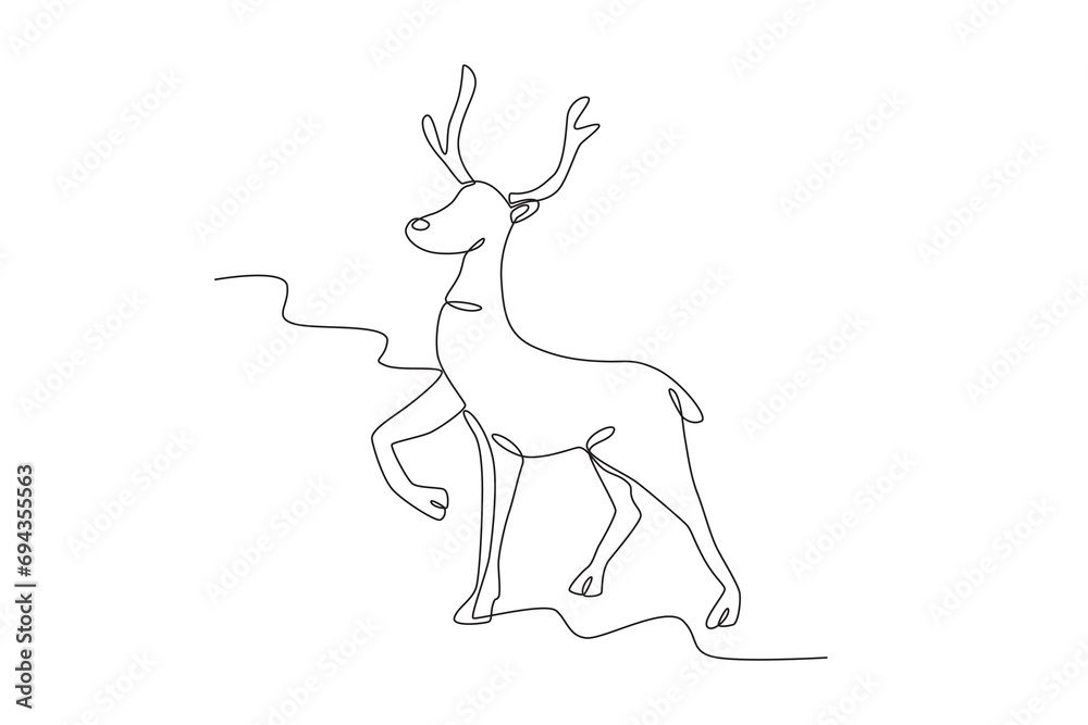 A deer stepped looking up. Deer one-line drawing A deer stepped looking up. Deer one-line drawing