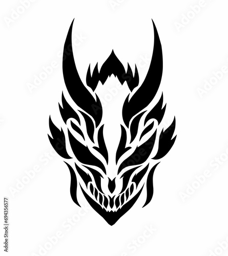 illustration vector graphic of tribal art tattoo face horned devil mask