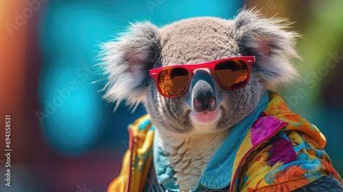 Fluffy koala in sunglasses and colorful shirt  © Fly Frames