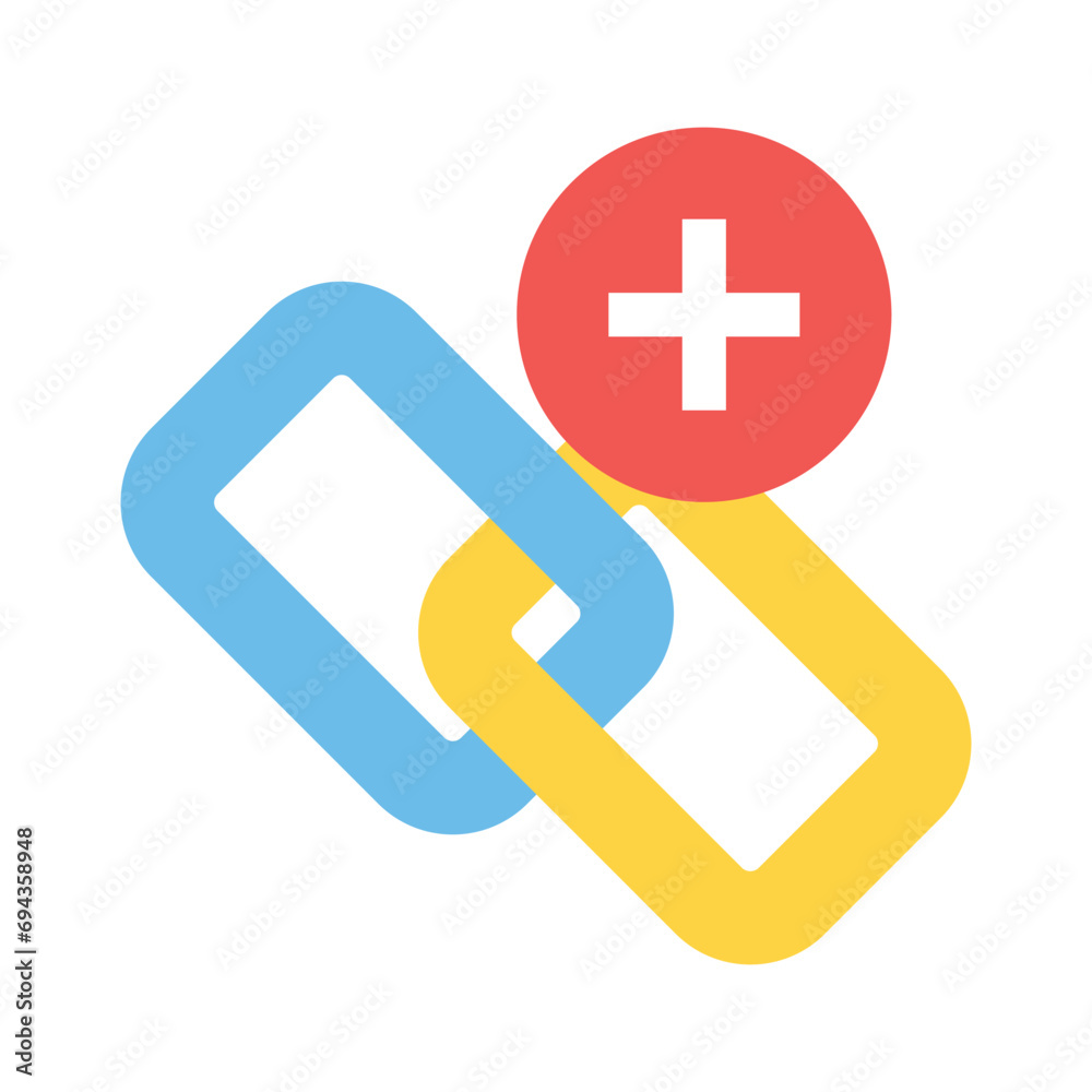 Link with plus sign, concept flat vector of backlink, add link, website link Link with plus sign, concept flat vector of backlink, add link, website link