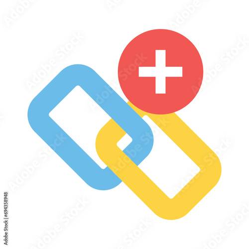 Link with plus sign, concept flat vector of backlink, add link, website link