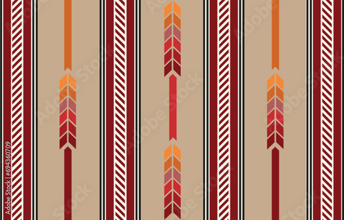 Ethnic tribal Aztec colorful background. Seamless tribal arrow stripe pattern, folk embroidery, tradition geometric Aztec ornament.  Native and Navaho design for fabric, textile, print, rug, paper