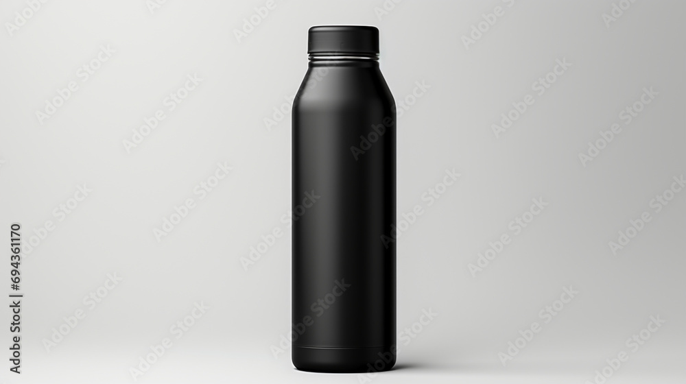 Black water bottle on a clean white backdrop Black water bottle on a clean white backdrop