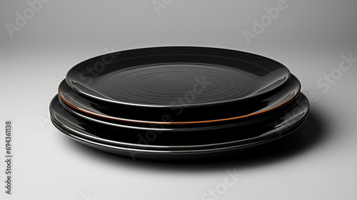 Black ceramic plate set on a plain white background