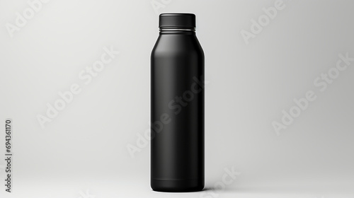 Black water bottle on a clean white backdrop photo