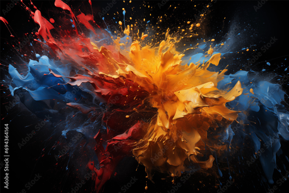 Cool trending screensaver. France's flag is made of colored ink on a black background.  visualization of fractal realms - obrazy, fototapety, plakaty 