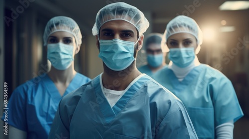 Group of doctors wearing face masks in hospital