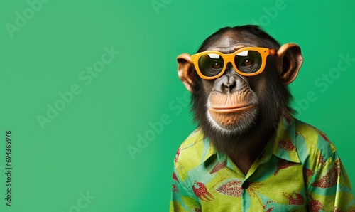 Happy monkey with sunglasses and colorful shirt   photo