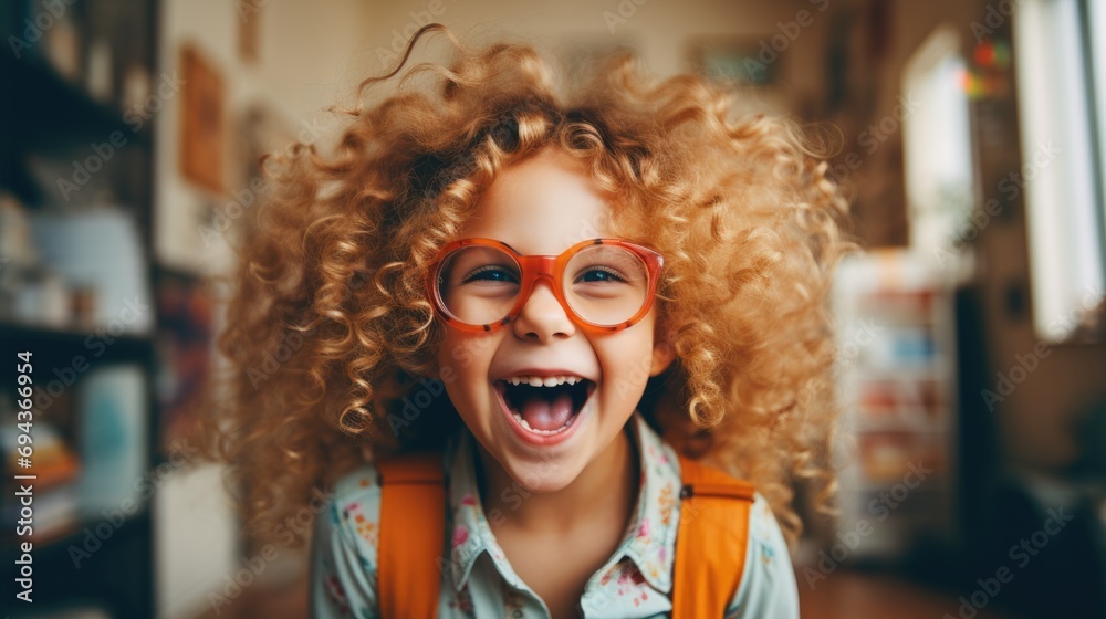Happy little curly blond girl with eyeglasses Happy little curly blond girl with eyeglasses