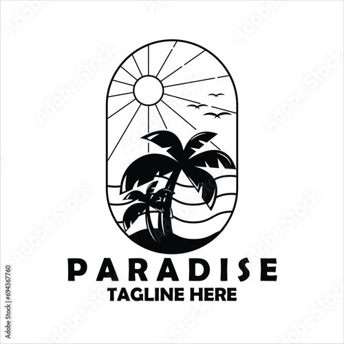 simepl simple palm tree and sea logo vector illustration design and attractive with a line art style,island palm tree logo line art illustration