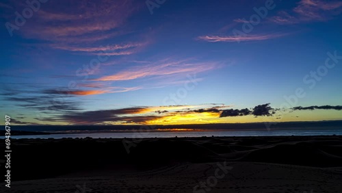 Timelapse from the Sunrise over the Dunes of Maspalomas on Gran Canaria. photo