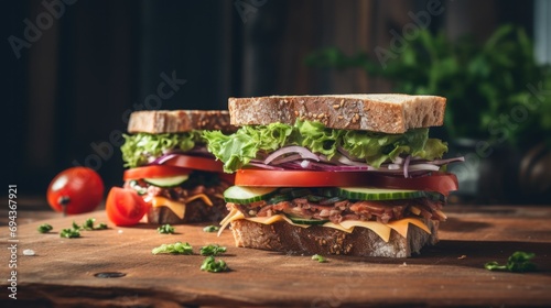 Healthy sandwiches on wooden table