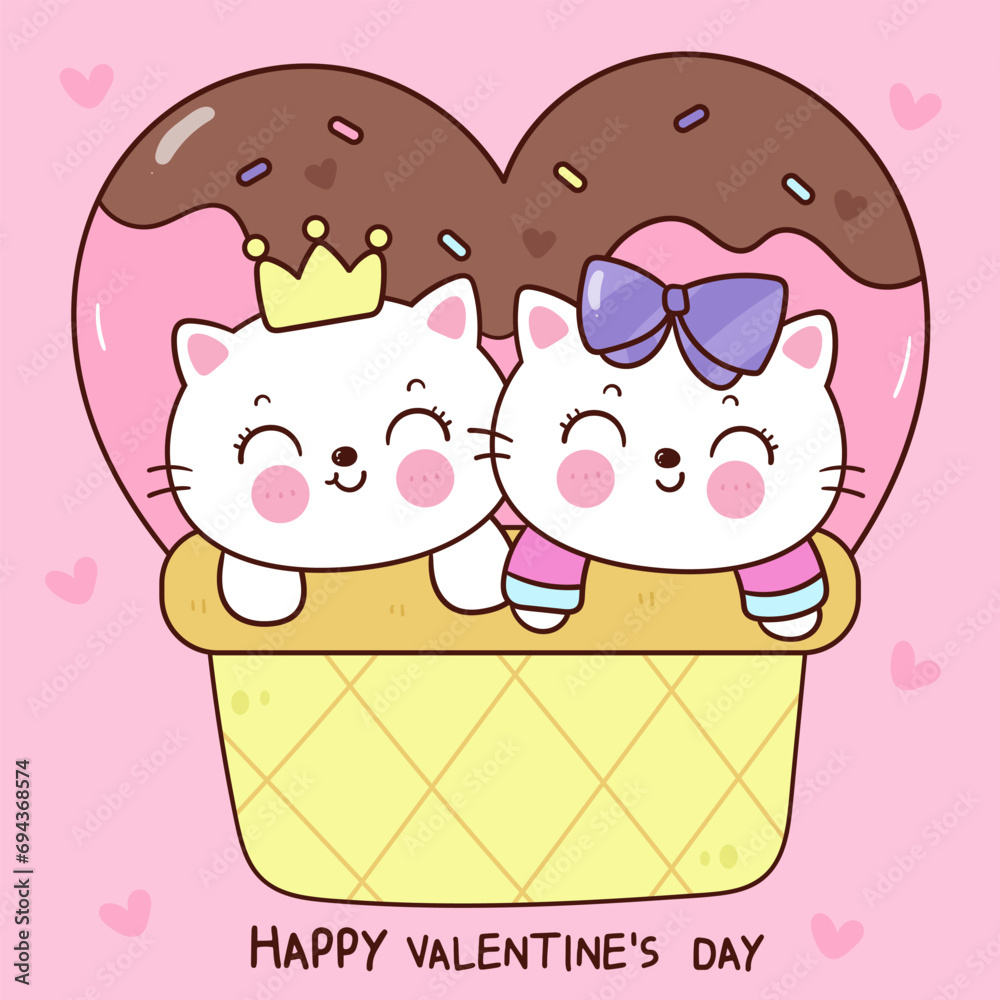 Valentine cat couple cute cartoon in heart balloon Valentine cat couple cute cartoon in heart balloon