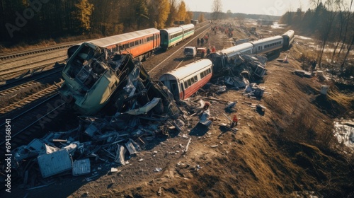 High-angle view of train derailment accident