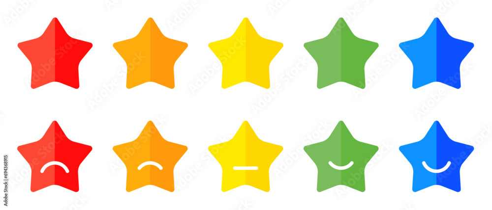 Five stars flat icon design with different expressions, customer review concept on web