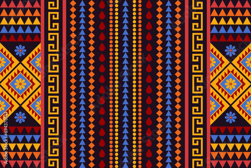 Obraz na plátně Geometric ethnic pattern traditional Design for background, carpet, wallpaper, clothing, wrapping, Batik, fabric, Vector illustration embroidery style