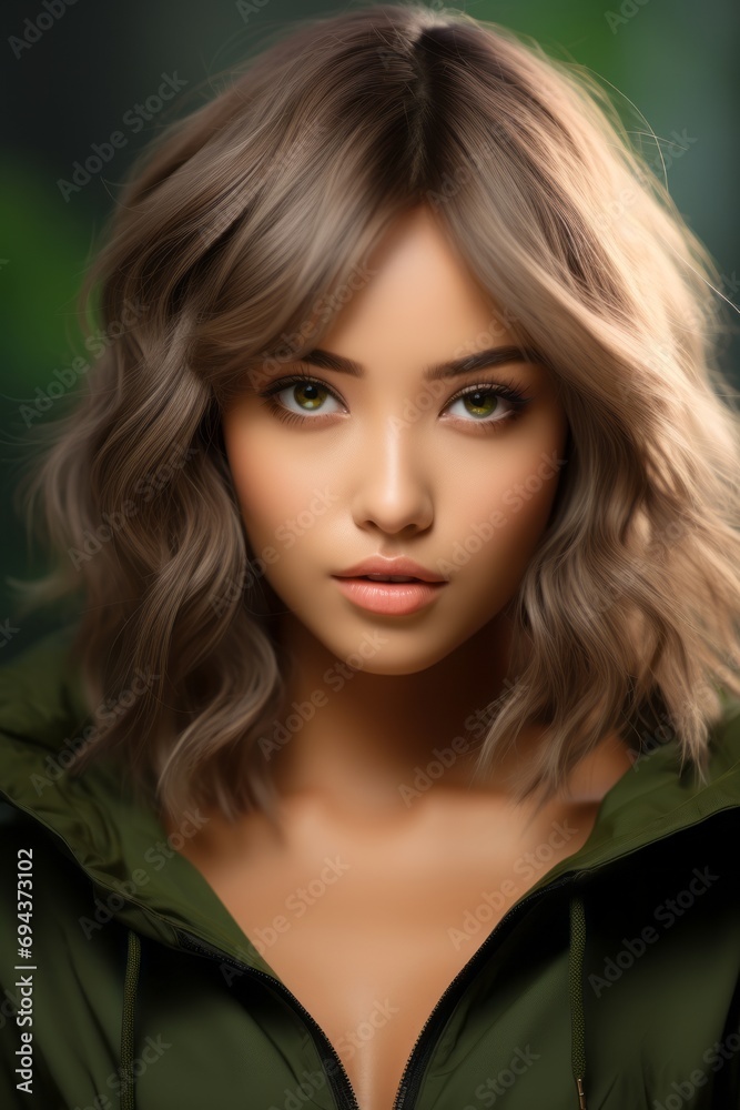 Portrait of a Beautiful Woman in a Green Parka Portrait of a Beautiful Woman in a Green Parka