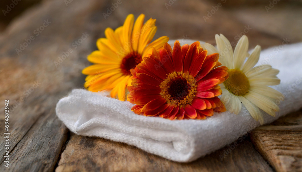 Spa essentials (candles, colorful flowers, soap, towels and spa stones) Spa essentials (candles, colorful flowers, soap, towels and spa stones)