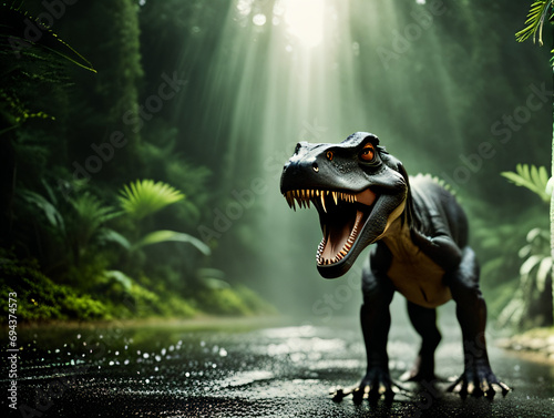Dinosaur in Jungle: Prehistoric Reptile Amidst Dense Foliage and Tropical Wilderness © Ирина Абраменко