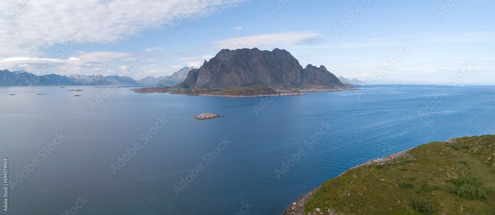 Seascape landscape of  Lofoten islands of Norway, vacation travel concept
