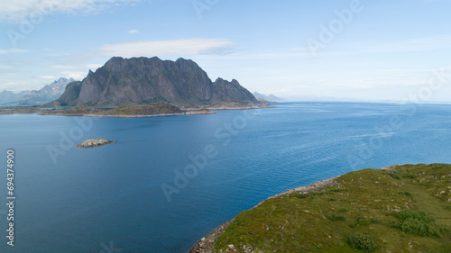 Seascape landscape of Lofoten islands of Norway, vacation travel concept