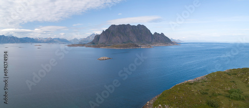 Seascape landscape of Lofoten islands of Norway, vacation travel concept