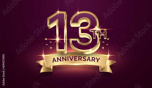 Premium golden anniversary, 13 years anniversary celebration illustration background