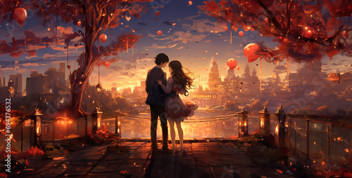 couple kissing in the sunset, couple kissing in the sunset, Couples Anime Scenic Healing photo