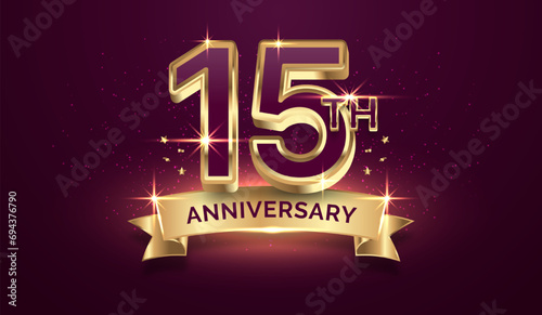 Premium golden anniversary, 15 years anniversary celebration illustration background