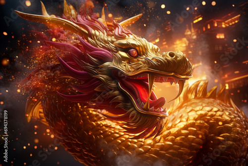 majestic golden Chinese dragon, elegantly celebrating the Chinese New Year.