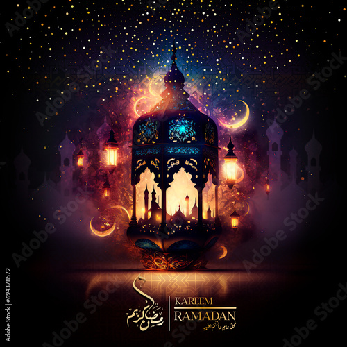 Ramadan poster with photo of beautiful mosque 